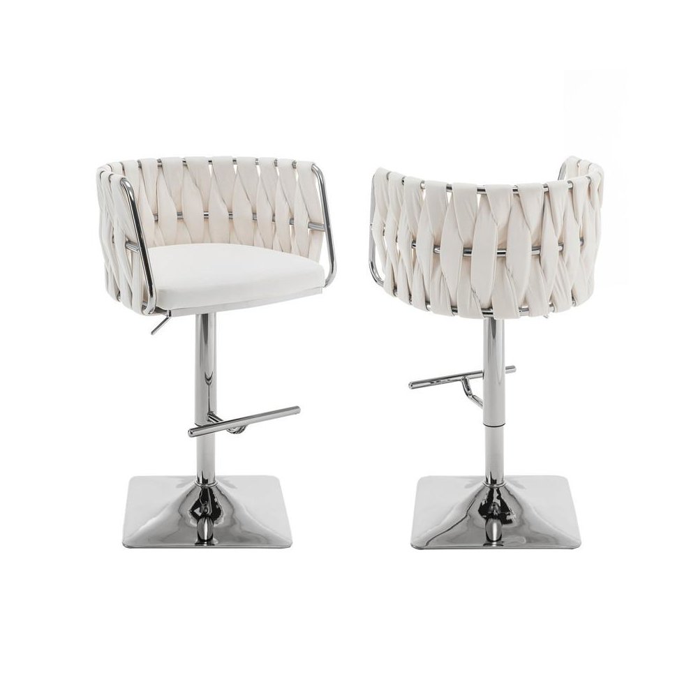 Velvet upholstered barstool in Cream fabric and silver color base (SET OF 2). Picture 1