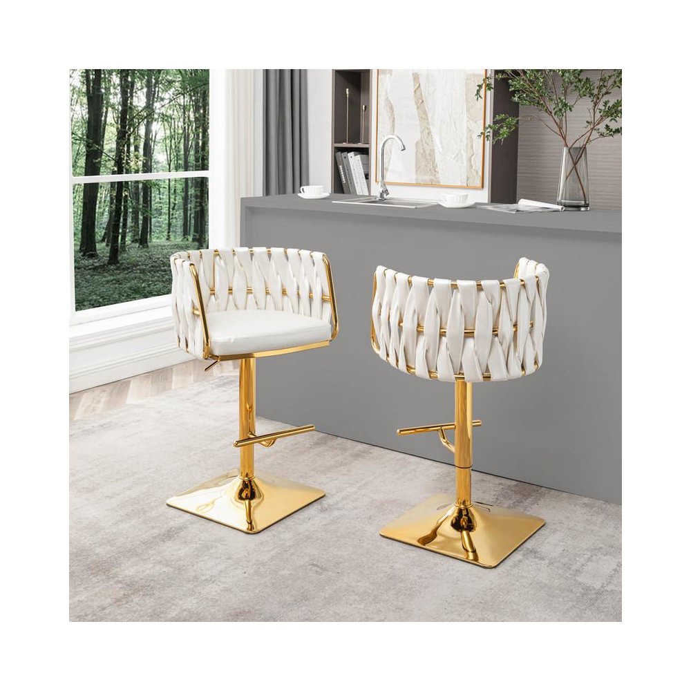 Barstool in White faux leather and gold color base (SET OF 2). Picture 3