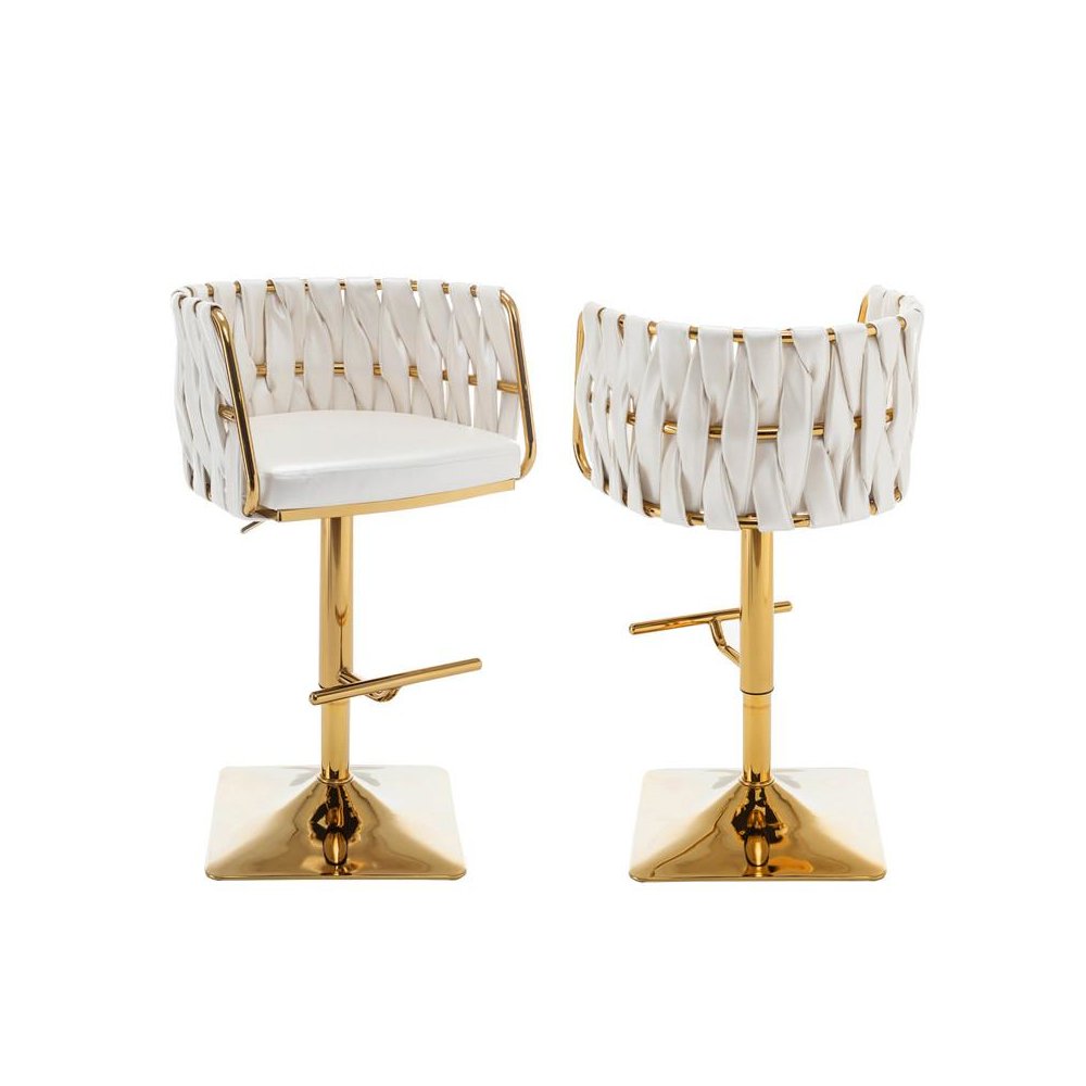 Barstool in White faux leather and gold color base (SET OF 2). Picture 1