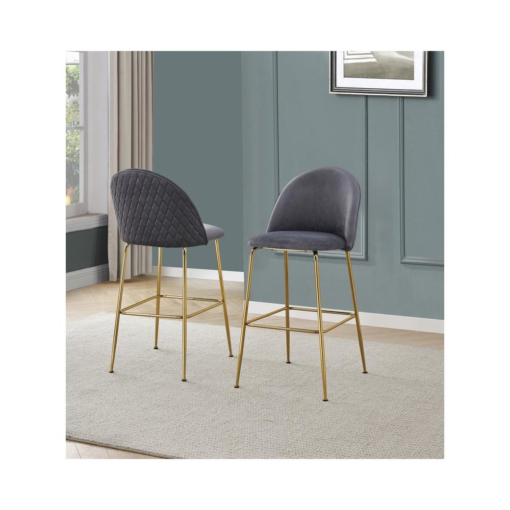 Dark gray barstool with a gold base. Picture 2