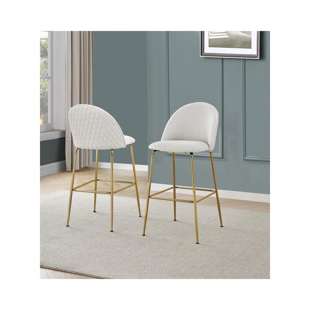 White barstool with a gold base. Picture 2