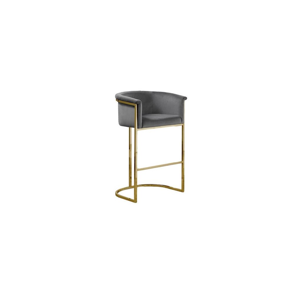 29" Dark Gray Velvet Upholstered Barstool with Gold Base -Single. Picture 1
