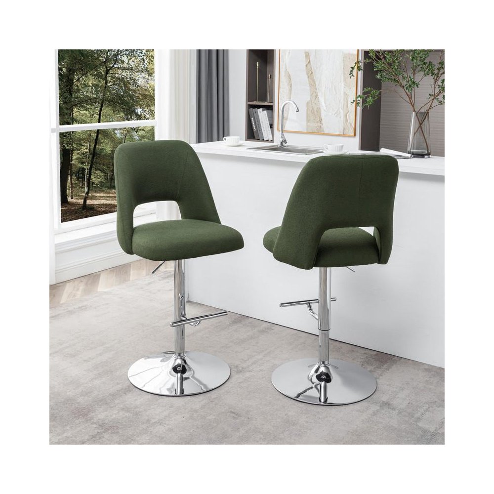 Boucle fabric upholstered barstool with a green seat and silver base (SET OF 2). Picture 5
