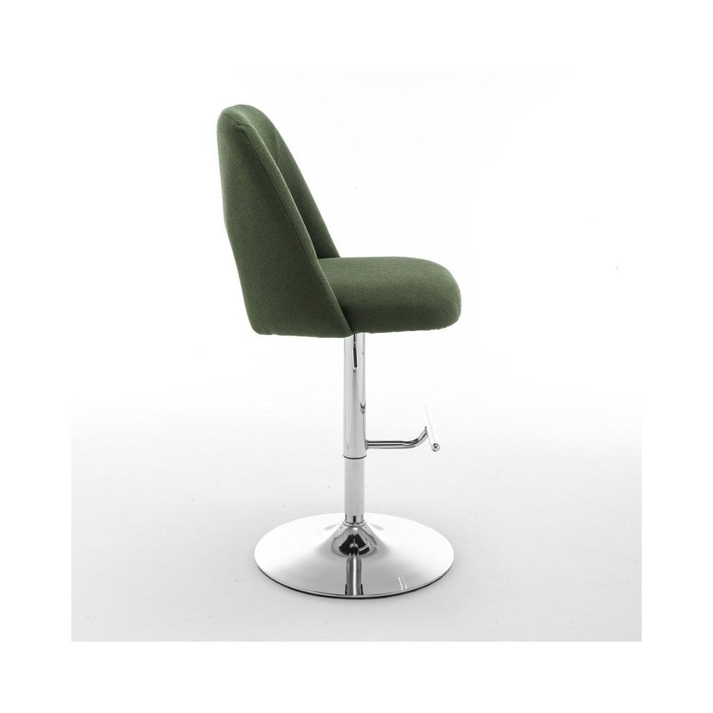 Boucle fabric upholstered barstool with a green seat and silver base (SET OF 2). Picture 3