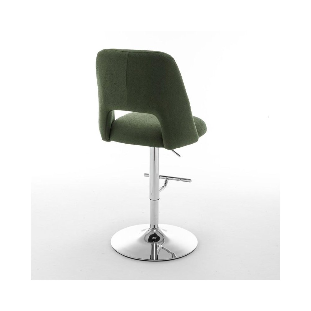 Boucle fabric upholstered barstool with a green seat and silver base (SET OF 2). Picture 4