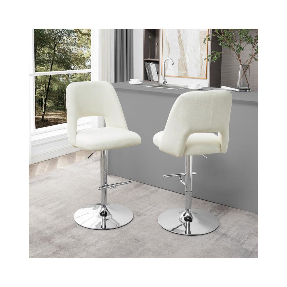 Boucle fabric upholstered barstool with a beige seat and silver base (SET OF 2). Picture 5
