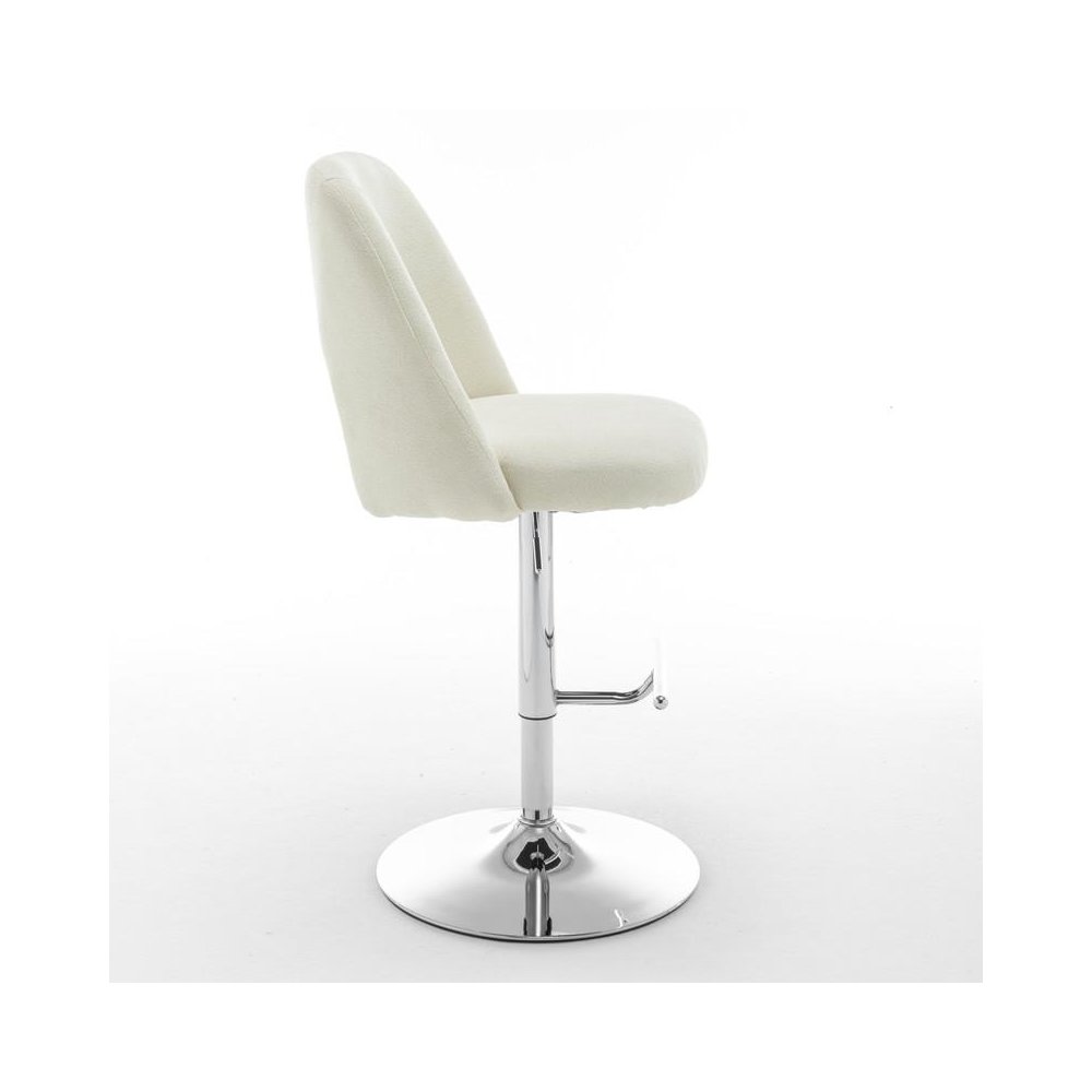 Boucle fabric upholstered barstool with a beige seat and silver base (SET OF 2). Picture 3