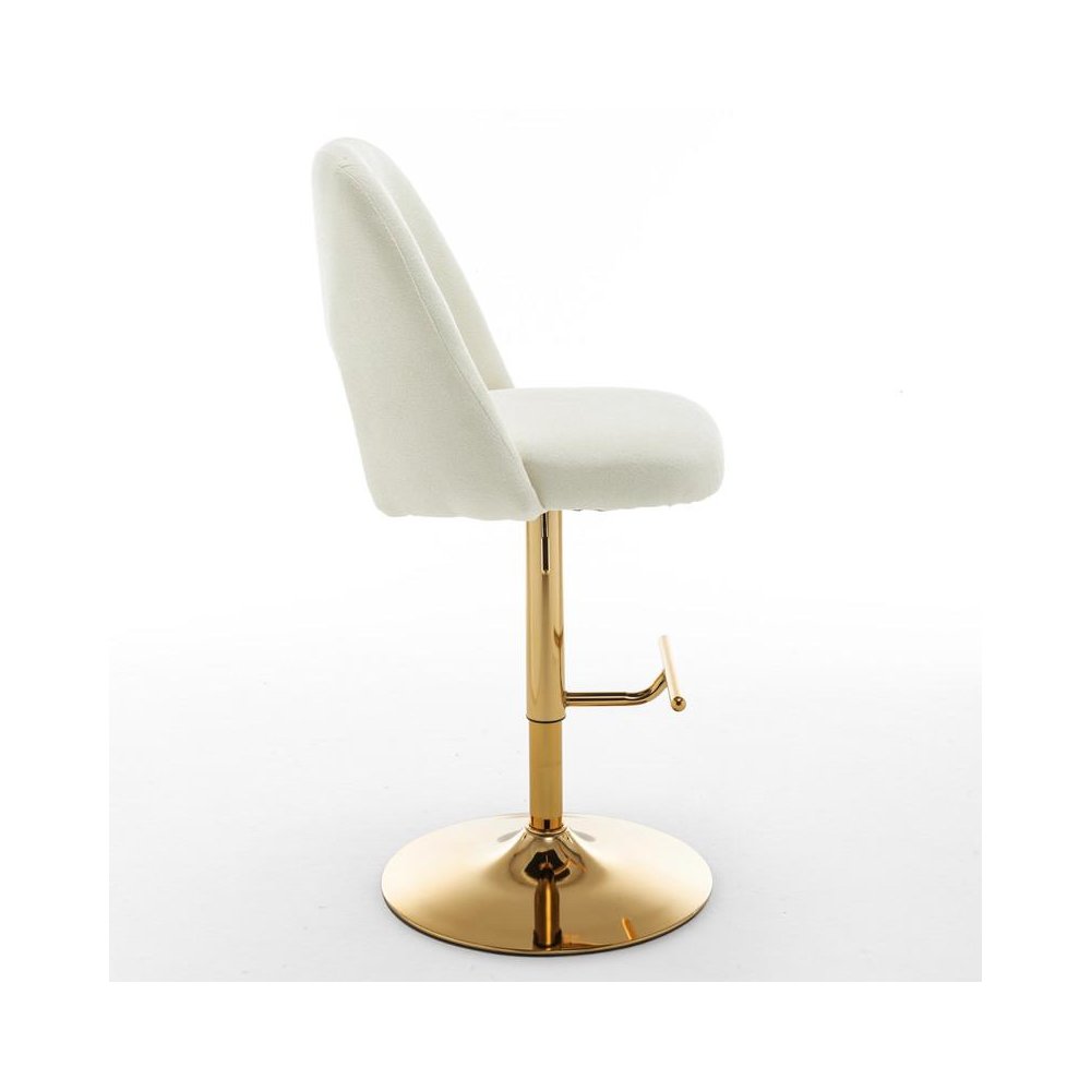 Boucle fabric upholstered barstool with a beige seat and gold base (SET OF 2). Picture 3