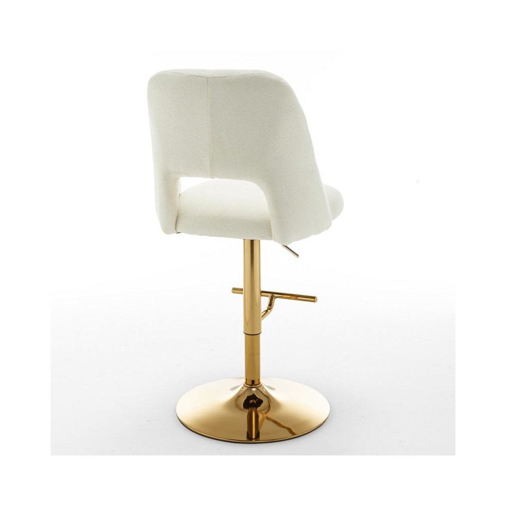 Boucle fabric upholstered barstool with a beige seat and gold base (SET OF 2). Picture 4