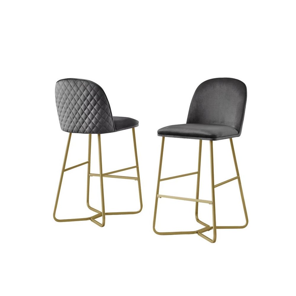 29" Dark gray velvet barstool w/ gold color iron base (set of 2). Picture 1