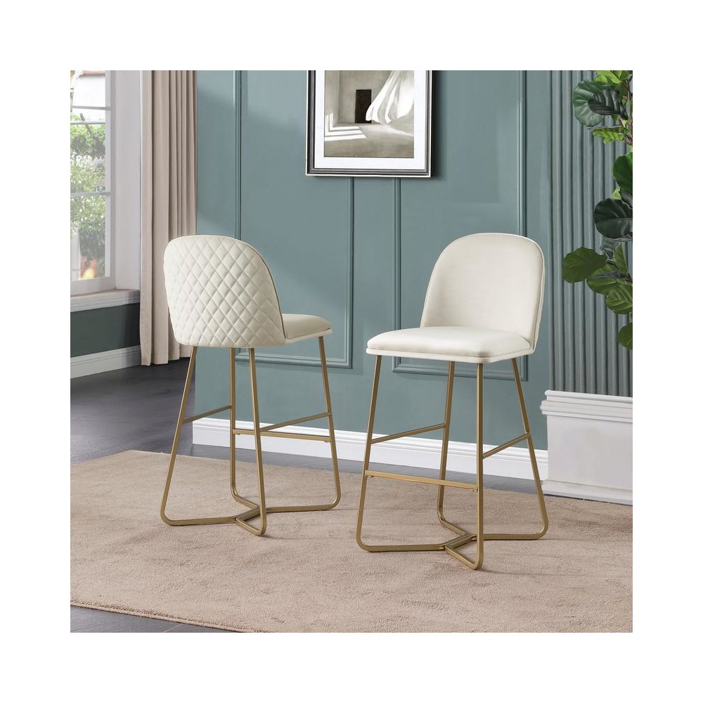 29" Cream velvet barstool w/ gold color iron base (set of 2). Picture 3