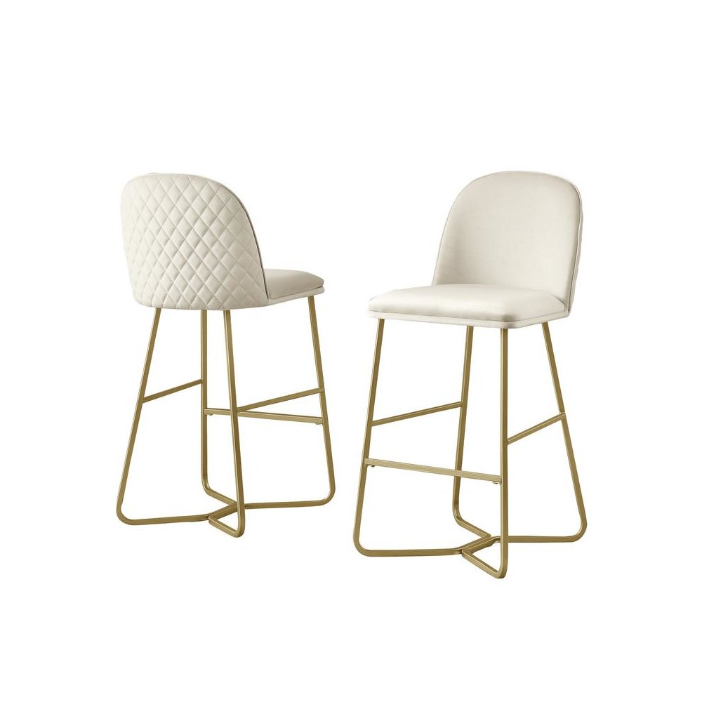 29" Cream velvet barstool w/ gold color iron base (set of 2). Picture 1