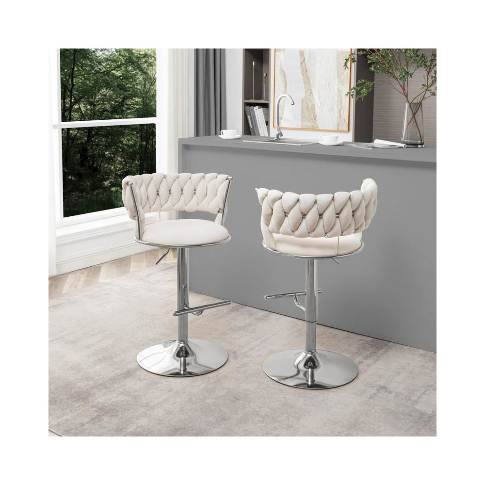 Cream adjustable barstool with silver color base (SET OF 2). Picture 3