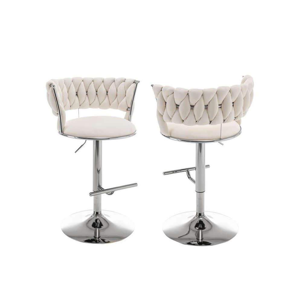 Cream adjustable barstool with silver color base (SET OF 2). Picture 1