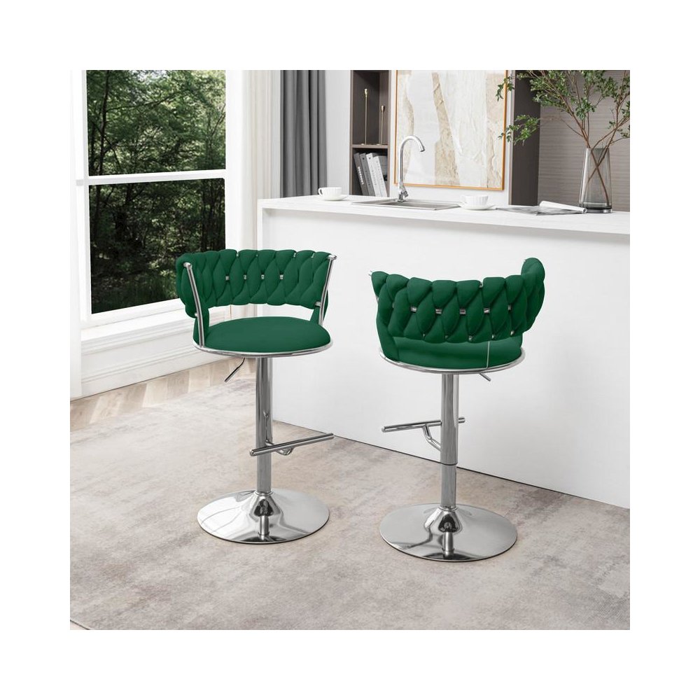 Emerald green adjustable barstool with silver color base (SET OF 2). Picture 3