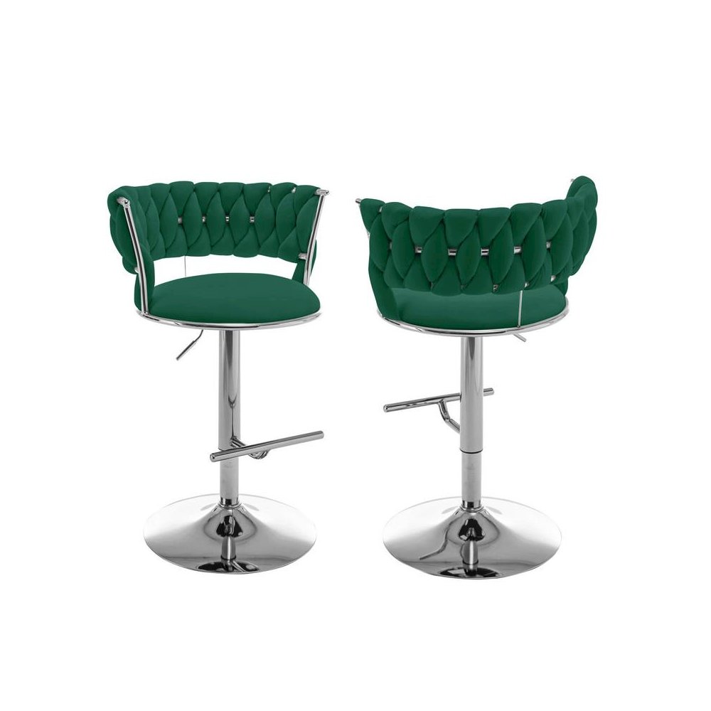 Emerald green adjustable barstool with silver color base (SET OF 2). Picture 1