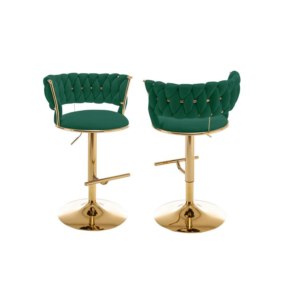 Emerald green adjustable barstool with gold color base (SET OF 2). Picture 1