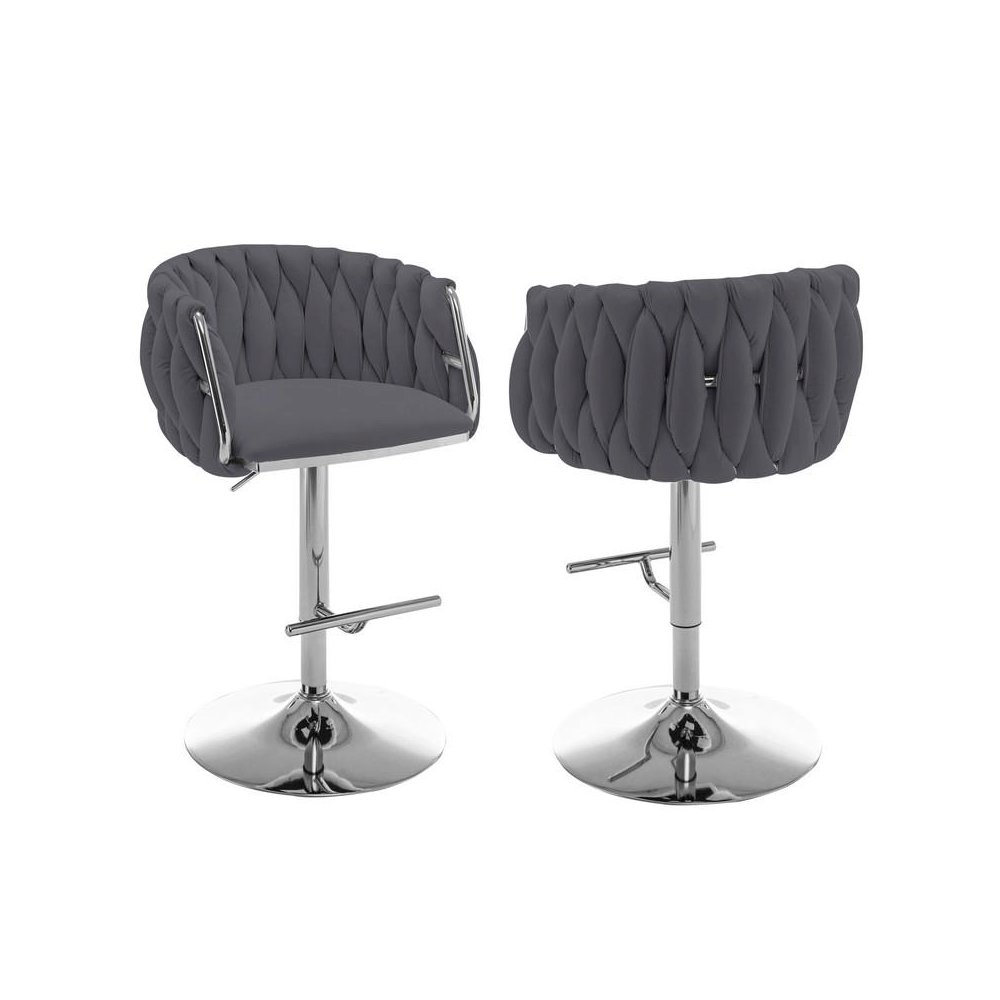 Velvet Upholstered barstool in Dark gray with Silver color base (SET OF 2). Picture 1