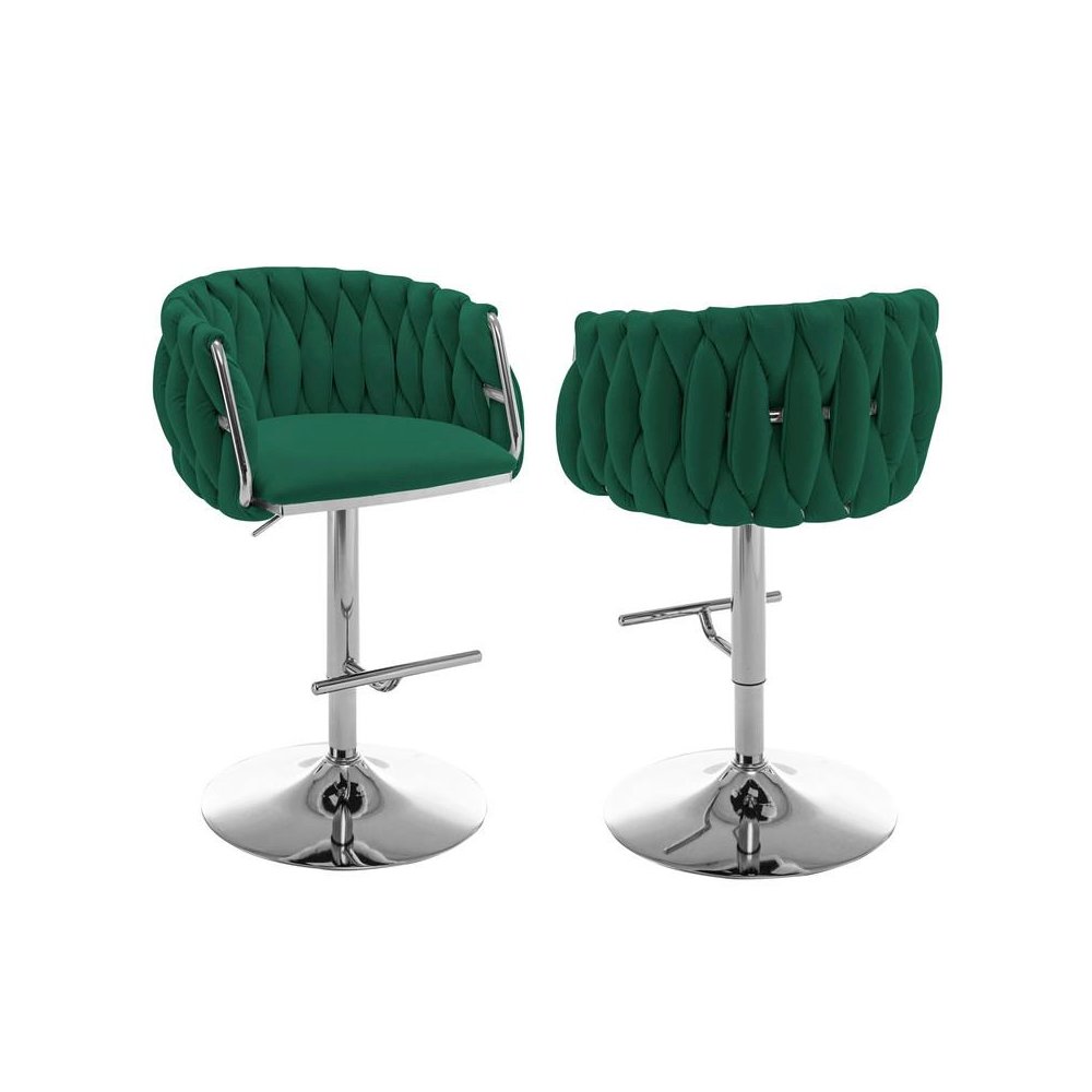 Velvet Upholstered barstool in Emerald green with Silver color base (SET OF 2). Picture 1