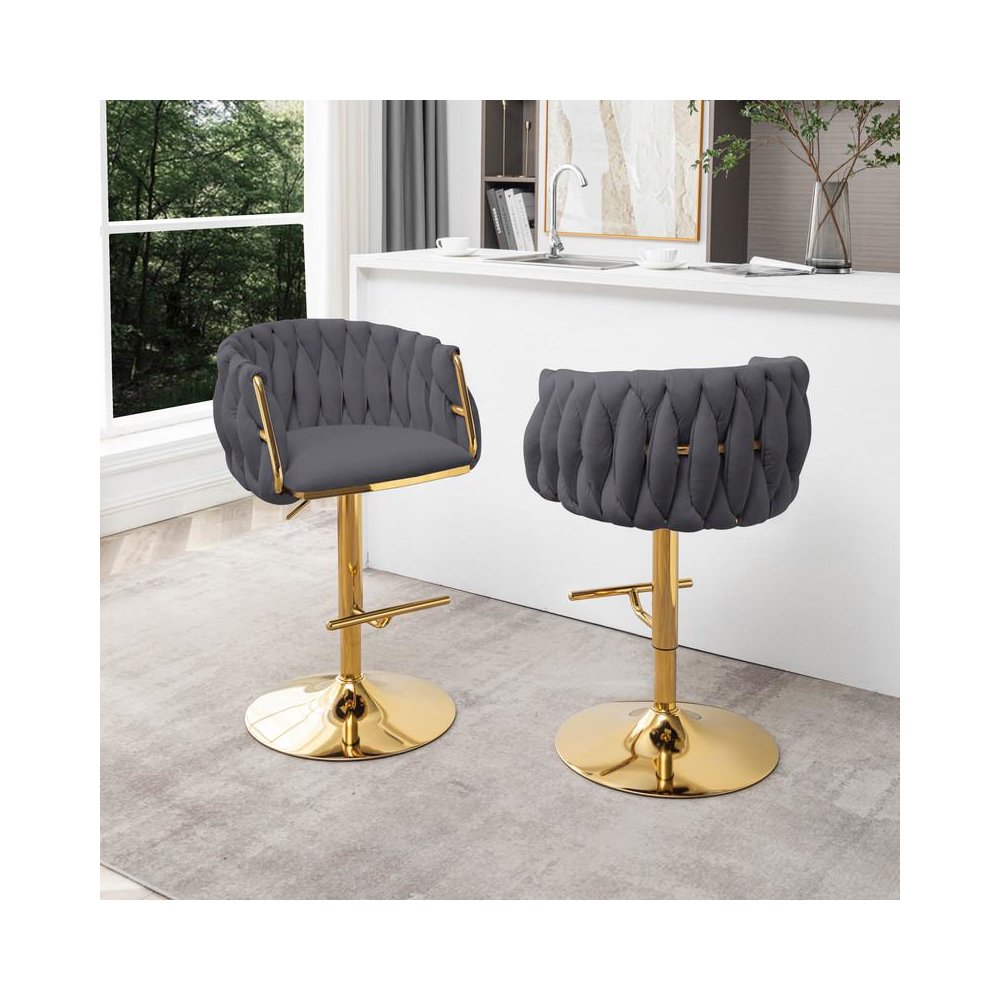 Velvet barstool in Dark grey fabric with a gold color base (SET OF 2). Picture 3