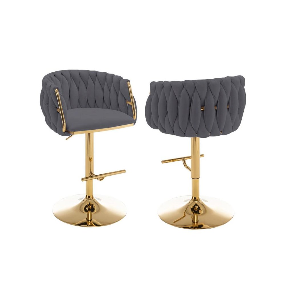 Velvet barstool in Dark grey fabric with a gold color base (SET OF 2). Picture 1