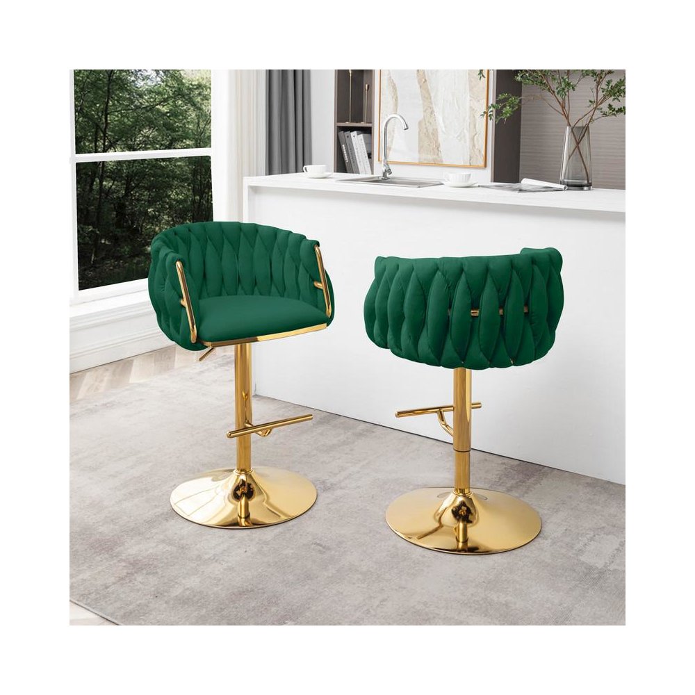 Vlevet Upholstered barstool in Emerald Green with a gold color base (SET OF 2). Picture 3