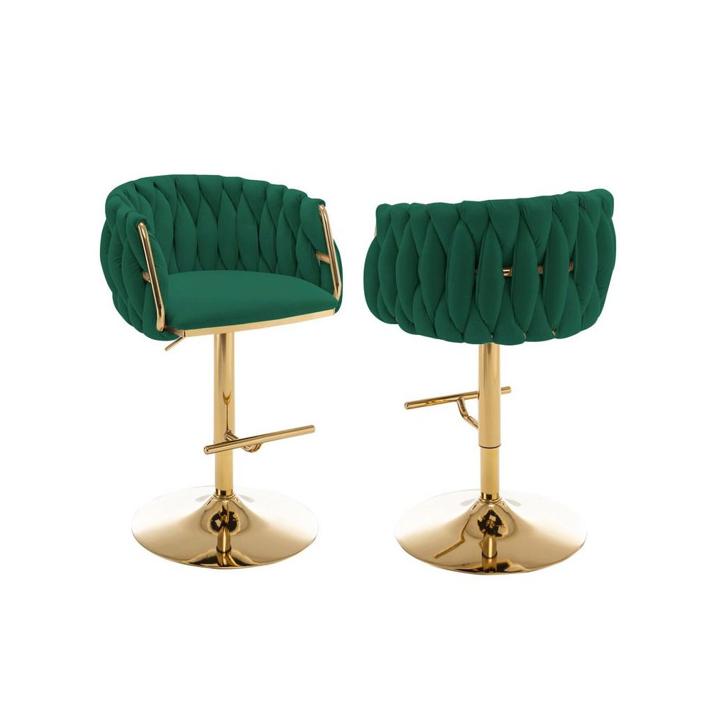 Vlevet Upholstered barstool in Emerald Green with a gold color base (SET OF 2). Picture 1