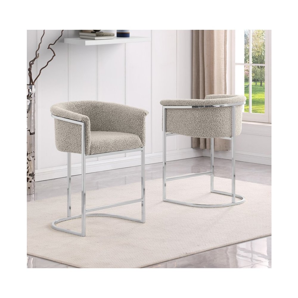 Best Quality teddy Boucle in gray barstool - Set of 2. Picture 4