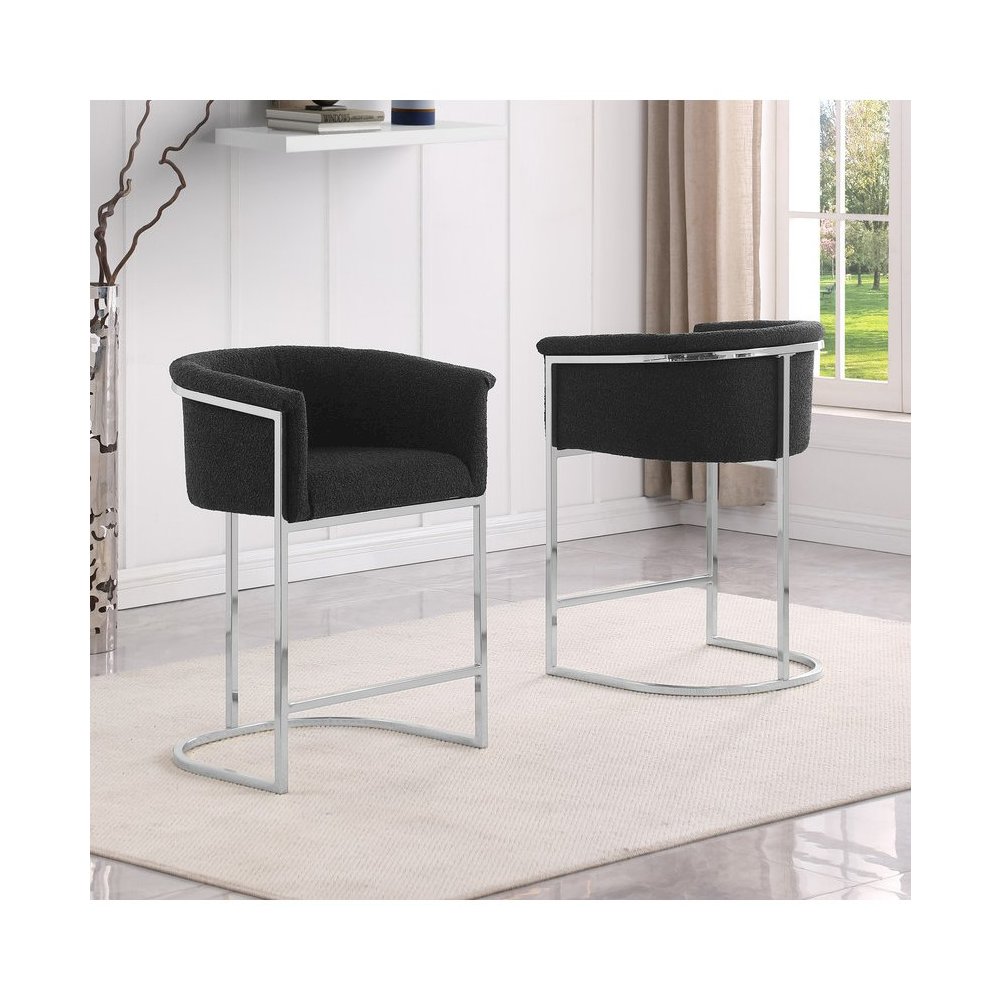 Best Quality teddy Boucle in black barstool - Set of 2. Picture 4