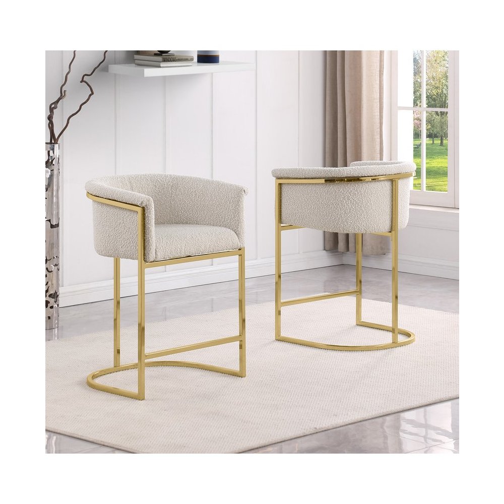 Best Quality teddy Boucle in cream counter height chair - Set of 2. Picture 4