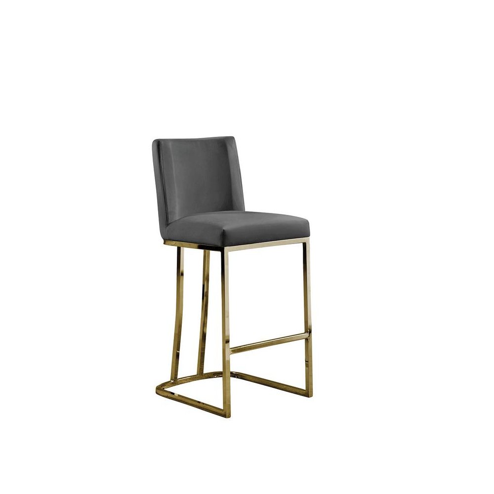 24" Velvet Counter Stool, Dark Grey, Chrome Gold Base (Set of 2). Picture 1
