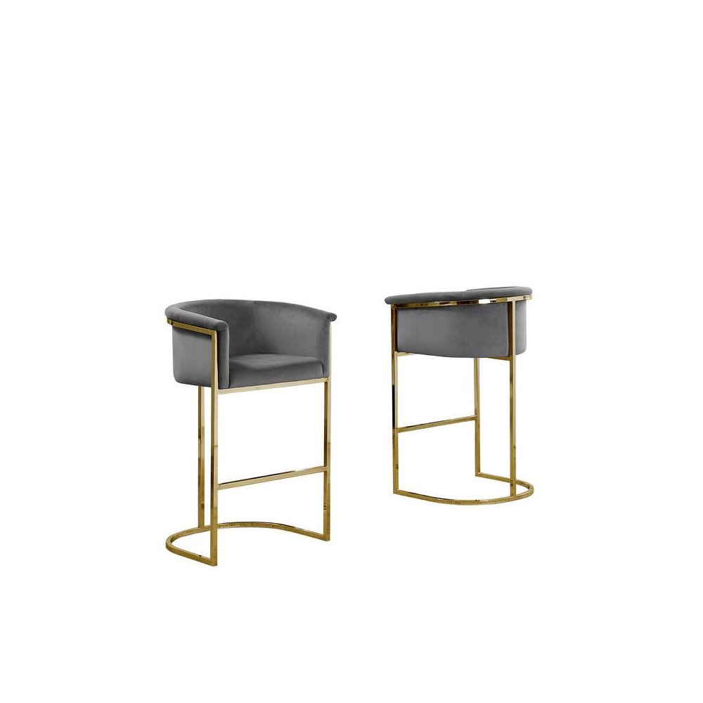 24" Dark Gray Velvet Upholstered Counter Height with Gold Base-Single. Picture 2