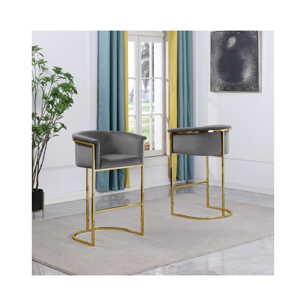 24" Dark Gray Velvet Upholstered Counter Height with Gold Base-Single. Picture 3