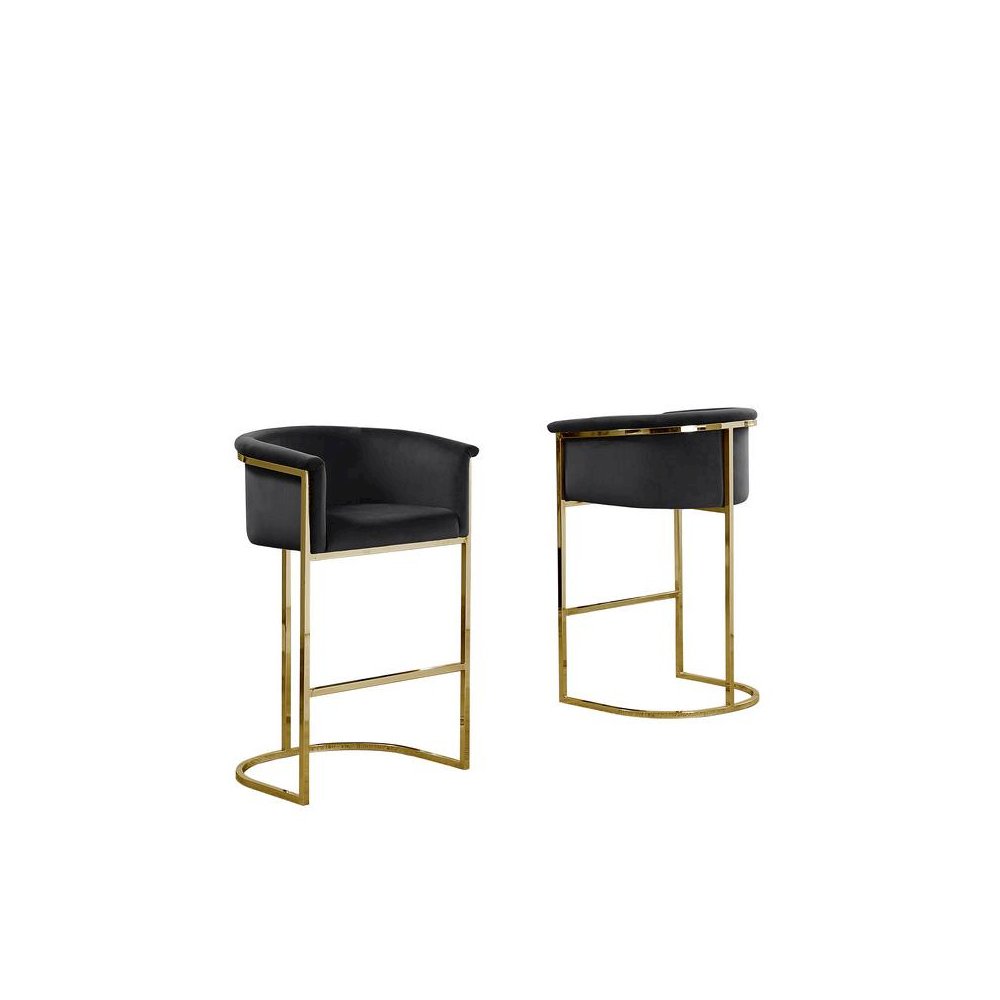 24" Black Velvet Upholstered Counter Height wih Gold Base Single. Picture 2