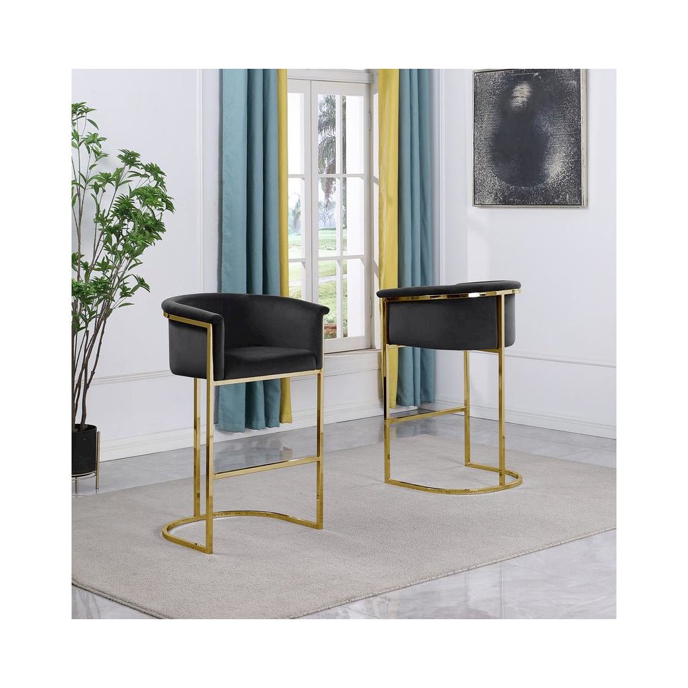 24" Black Velvet Upholstered Counter Height wih Gold Base Single. Picture 3