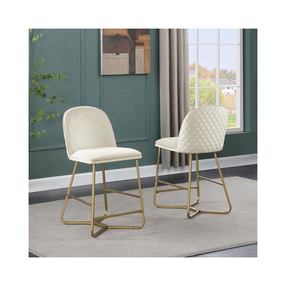 Upholstered counter height in cream velvet (set of 2). Picture 3