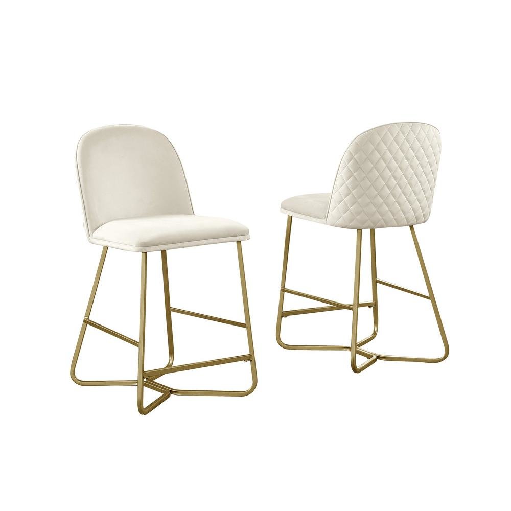 Upholstered counter height in cream velvet (set of 2). Picture 1