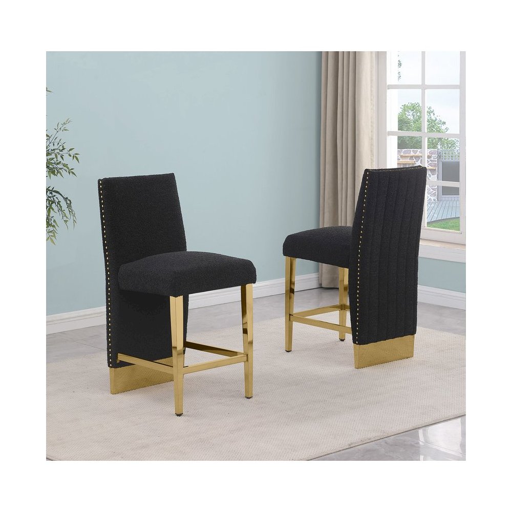 Luxe Black boucle barstools - Set of 2. Picture 2
