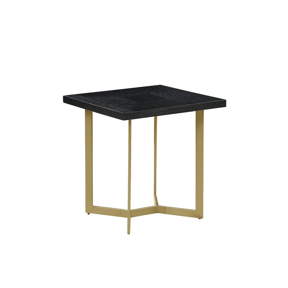 Black wood top end table w/ gold color iron legs. Picture 1