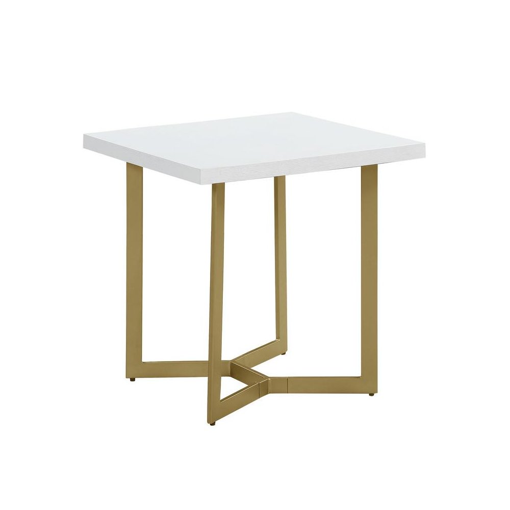 White wood top end table w/ gold color iron legs. Picture 1