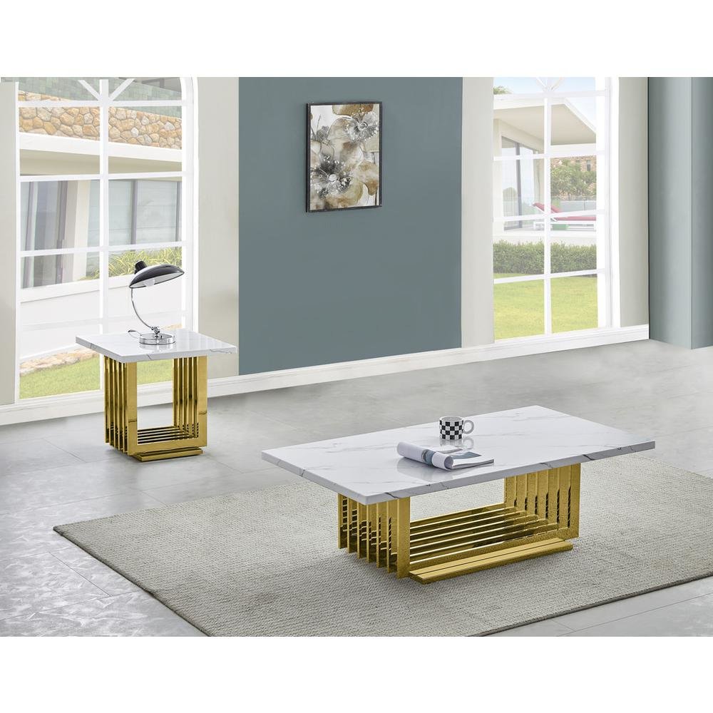 2pc- white marble coffee table set (Coffee + End table). Picture 3