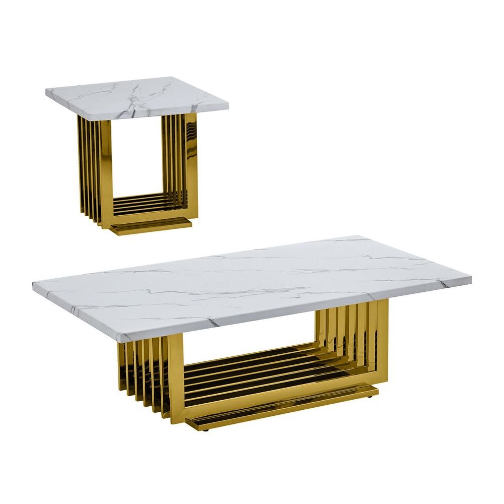 2pc- white marble coffee table set (Coffee + End table). Picture 1