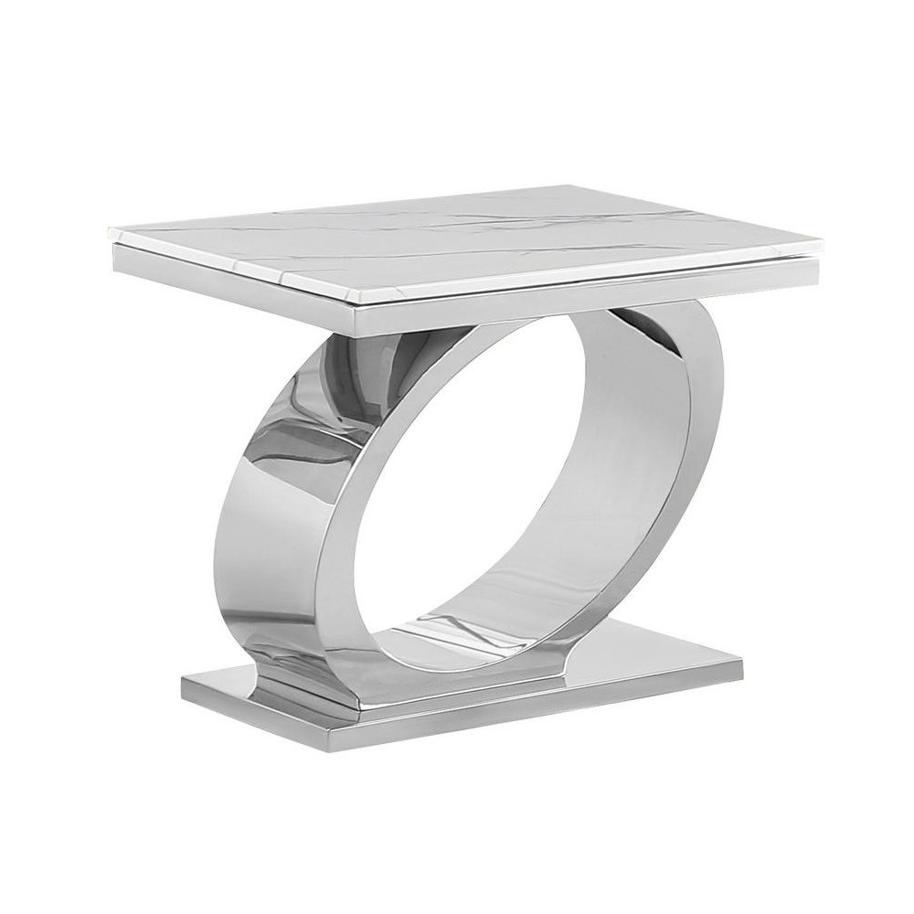 White marble top end table with silver base. Picture 1