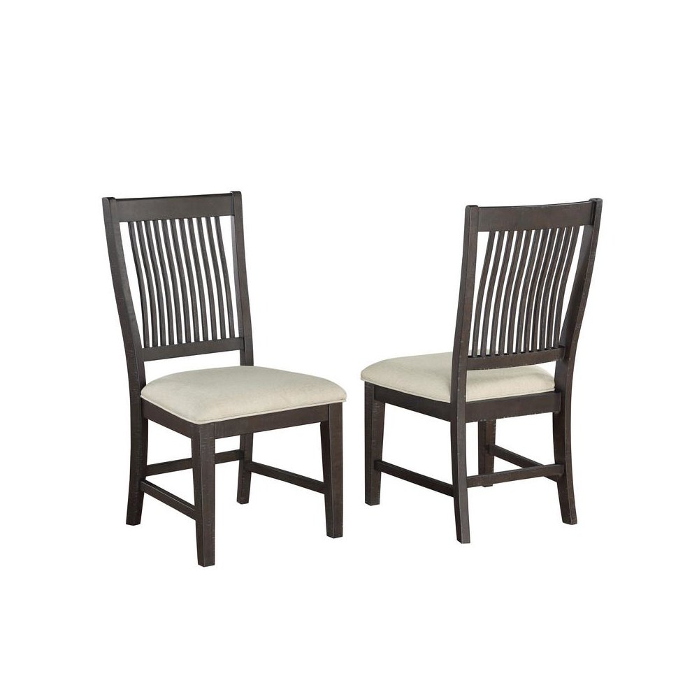 Rustic brown side chairs with beige linen fabric, SET OF 2. Picture 1