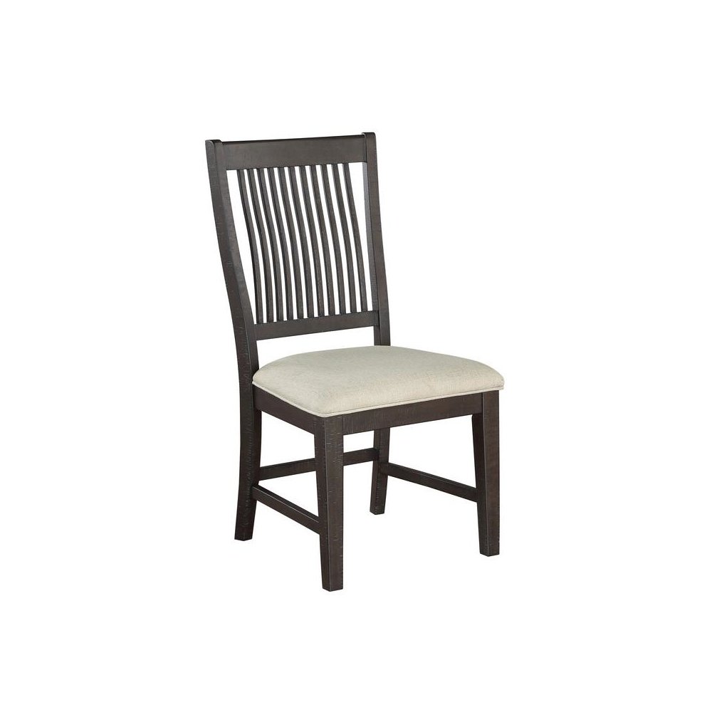 Rustic brown side chairs with beige linen fabric, SET OF 2. Picture 2