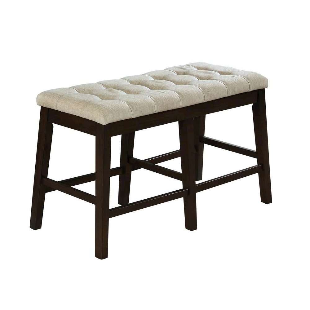 Counterheight (24") Bench with Beige Linen and Tufted Seats. Picture 1