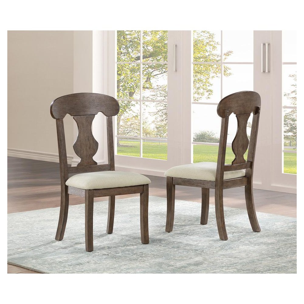 Rustic oak color wood dining chair with Beige linen fabric seats, SET OF 2. Picture 2