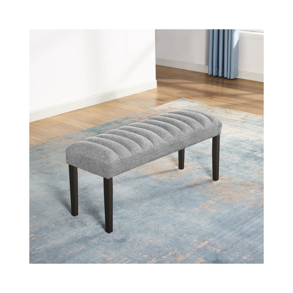 Single dark grey linen fabric dining bench. Picture 2