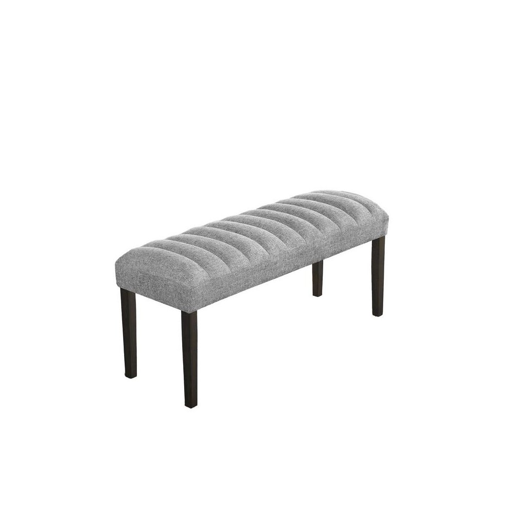Single dark grey linen fabric dining bench. Picture 1