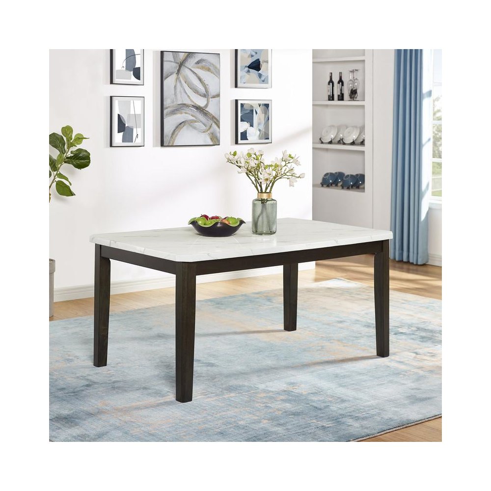 64" White faux marble dinging table. Picture 3